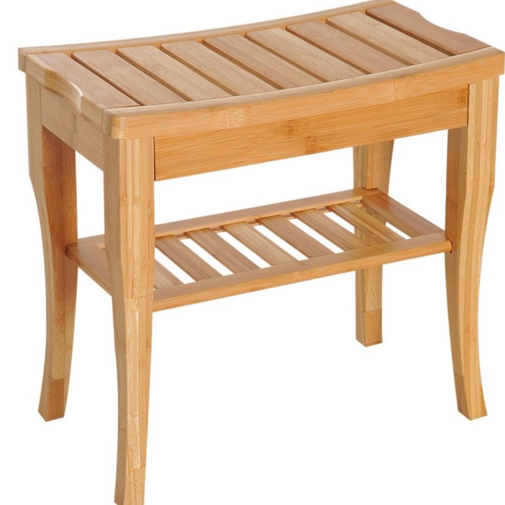 Natural Bamboo Bath Storage Bench - Picture 2 of 8